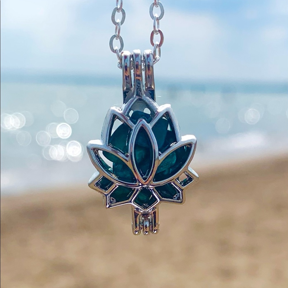 Malachite Lotus Flower Crystal Necklace